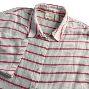 Chicos Red Stripe Button Up Shirt Top Women Sz 3 XL Oversized Lightweight Casual